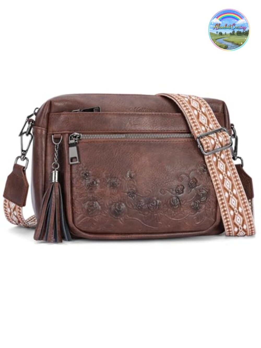 Vegan Leather Crossbody Bag Multi Pockets Tassel Shoulder Purse